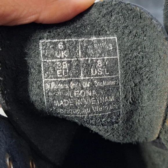 💎NWOB Dr. Martens "Leona" Black Suede Combat Heeled Boots - Picture 2 of 16